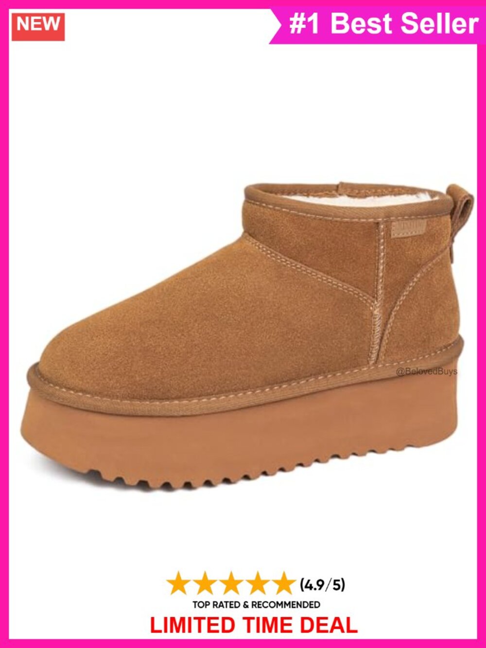 Women's Platform Suede Ankle Snow Boots with Wool Insole